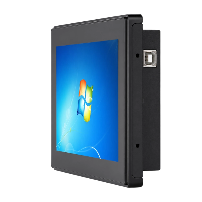 BaseIPC open-frame PCAP touch monitor front and side view