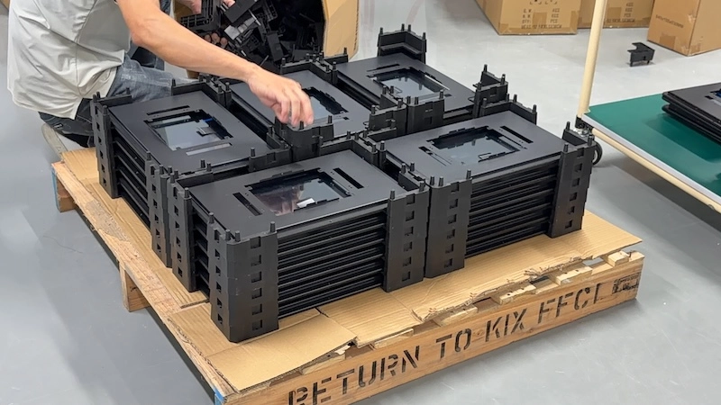 Industrial display hardware prepared for batch assembly